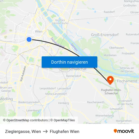 Zieglergasse, Wien to Flughafen Wien map