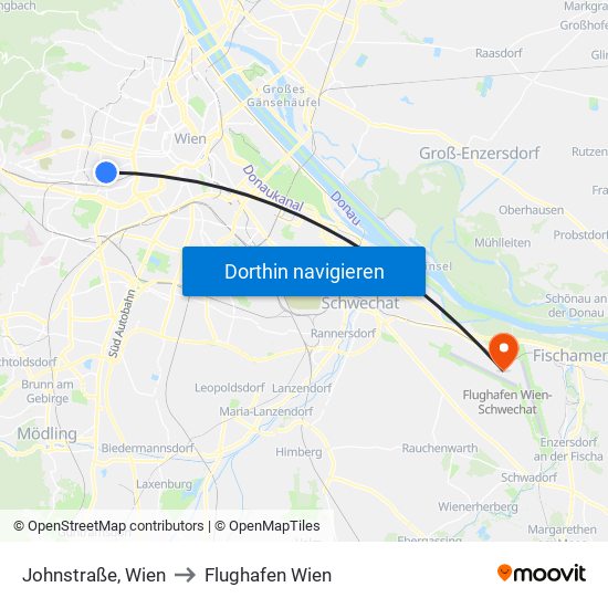 Johnstraße, Wien to Flughafen Wien map