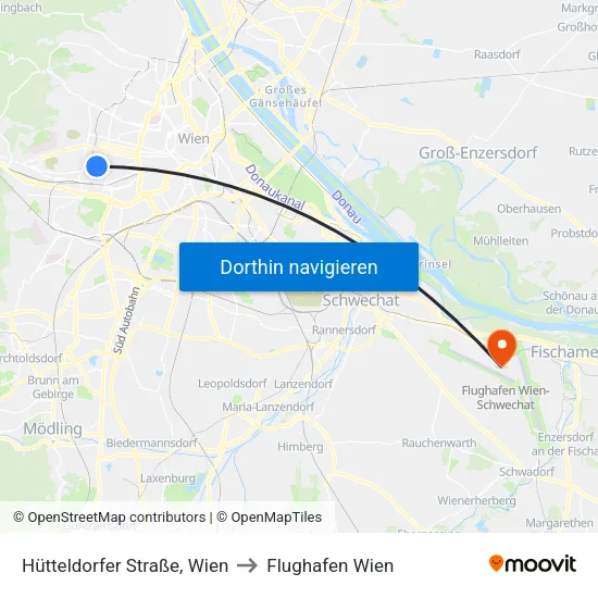 Hütteldorfer Straße, Wien to Flughafen Wien map