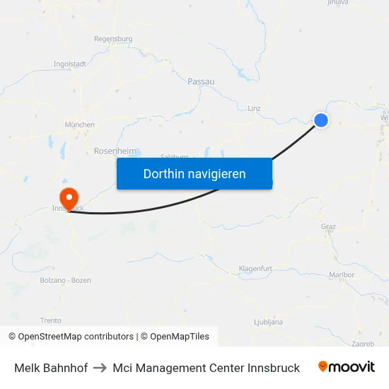 Melk Bahnhof to Mci Management Center Innsbruck map
