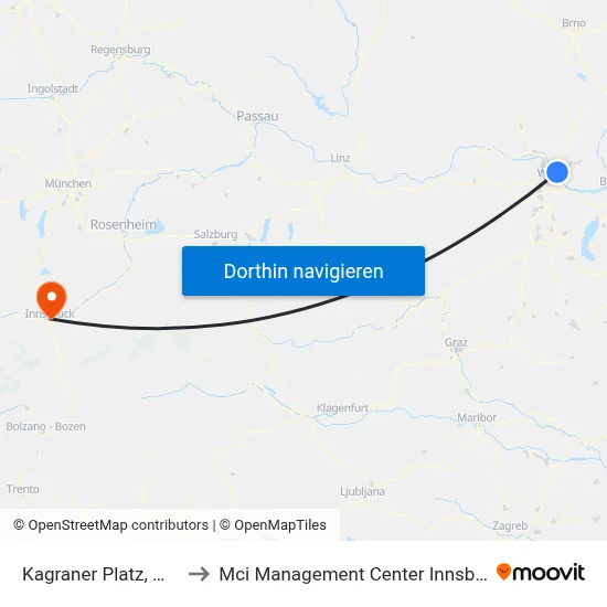 Kagraner Platz, Wien to Mci Management Center Innsbruck map