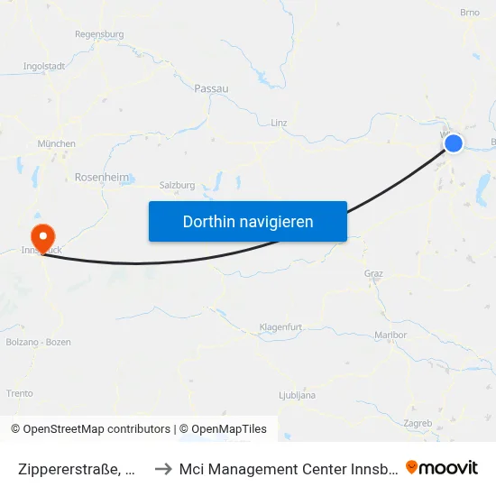 Zippererstraße, Wien to Mci Management Center Innsbruck map