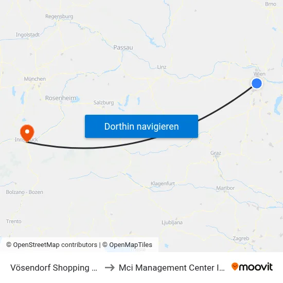 Vösendorf Shopping City Süd to Mci Management Center Innsbruck map