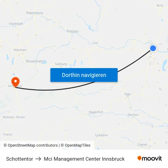 Schottentor to Mci Management Center Innsbruck map