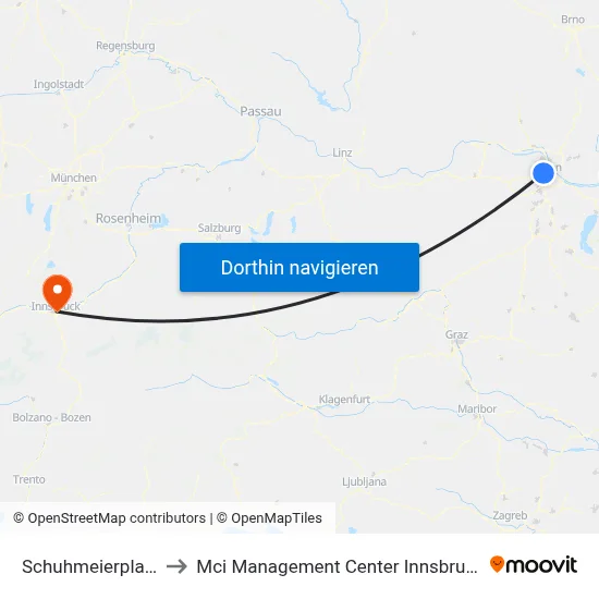 Schuhmeierplatz to Mci Management Center Innsbruck map