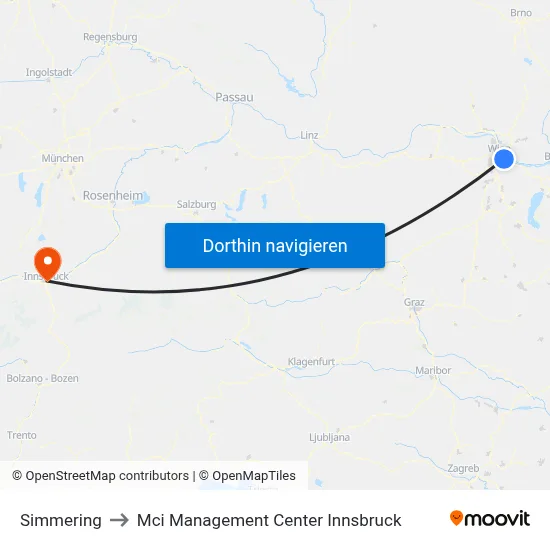 Simmering to Mci Management Center Innsbruck map