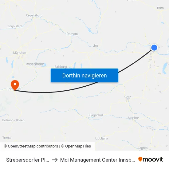 Strebersdorfer Platz to Mci Management Center Innsbruck map