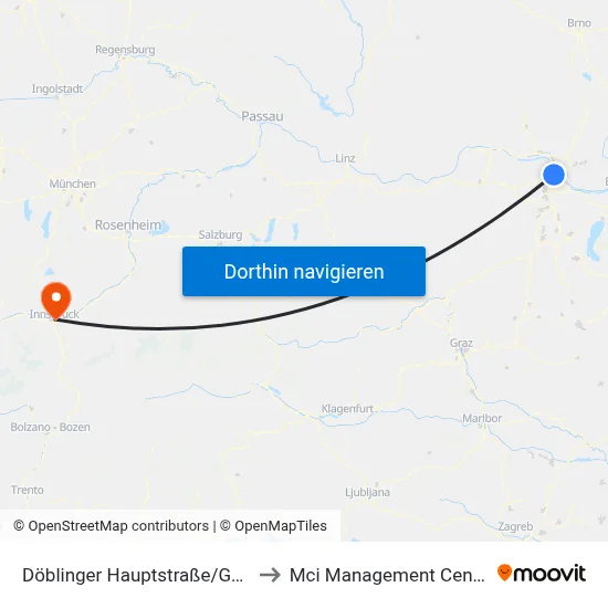 Döblinger Hauptstraße/Gatterburggasse to Mci Management Center Innsbruck map