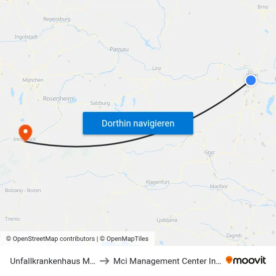 Unfallkrankenhaus Meidling to Mci Management Center Innsbruck map