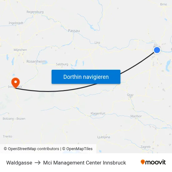 Waldgasse to Mci Management Center Innsbruck map