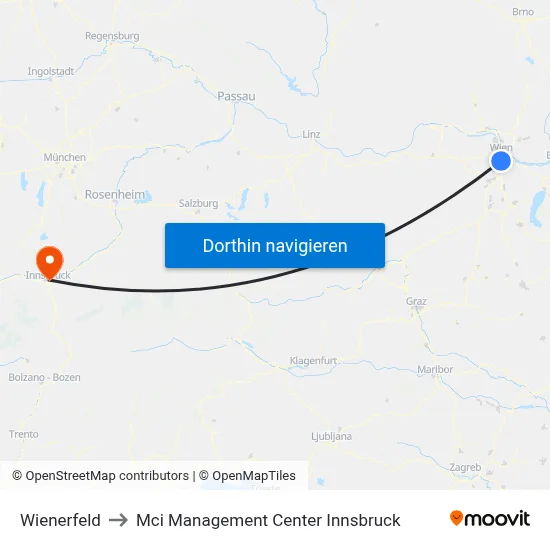 Wienerfeld to Mci Management Center Innsbruck map