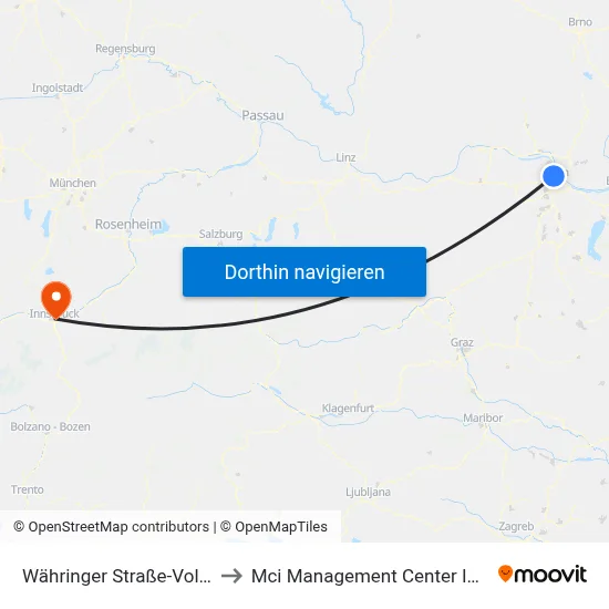 Währinger Straße-Volksoper to Mci Management Center Innsbruck map