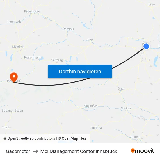 Gasometer to Mci Management Center Innsbruck map