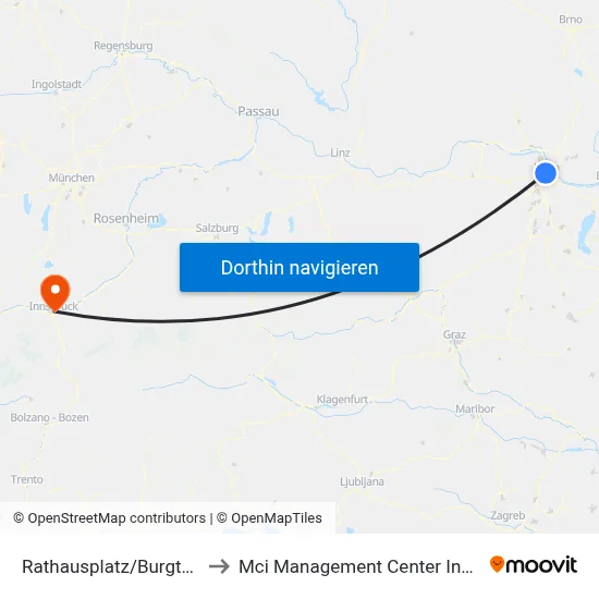 Rathausplatz/Burgtheater to Mci Management Center Innsbruck map