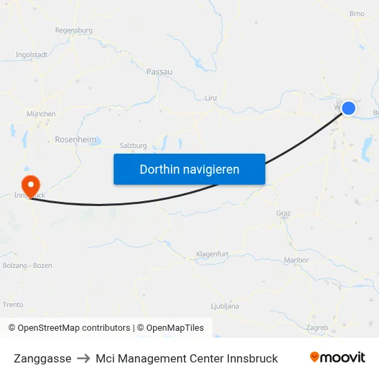 Zanggasse to Mci Management Center Innsbruck map