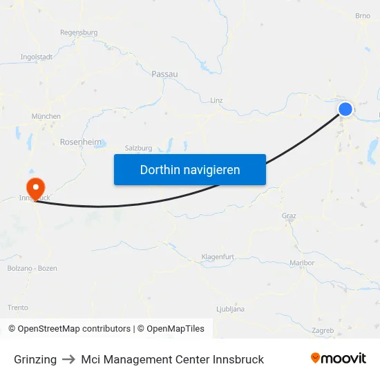 Grinzing to Mci Management Center Innsbruck map