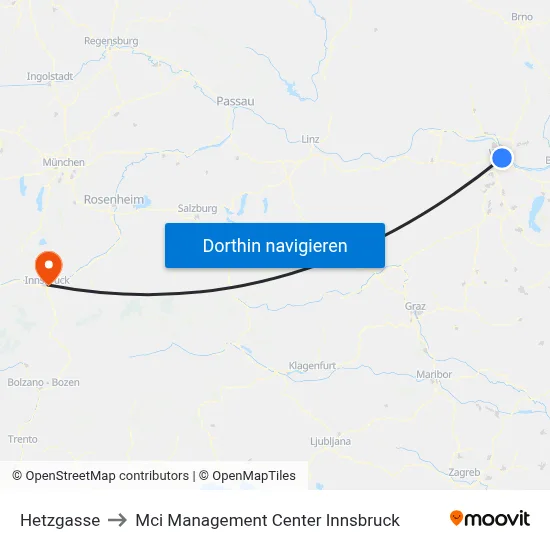 Hetzgasse to Mci Management Center Innsbruck map