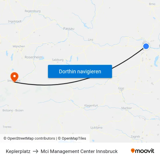 Keplerplatz to Mci Management Center Innsbruck map