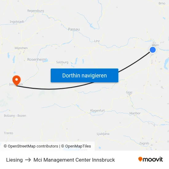 Liesing to Mci Management Center Innsbruck map