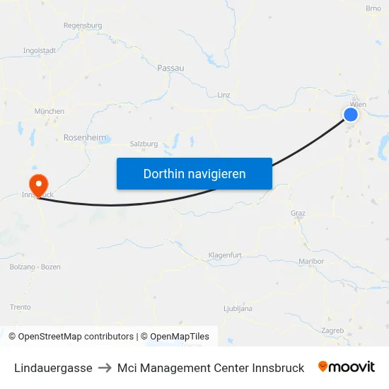 Lindauergasse to Mci Management Center Innsbruck map