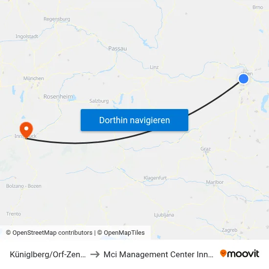 Küniglberg/Orf-Zentrum to Mci Management Center Innsbruck map