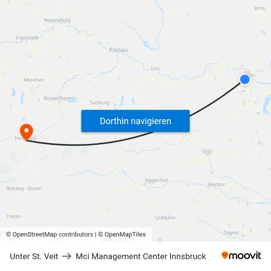 Unter St. Veit to Mci Management Center Innsbruck map