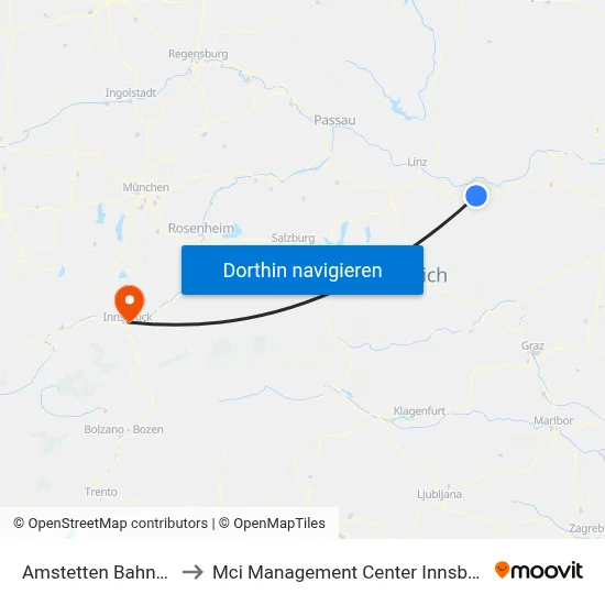 Amstetten Bahnhof to Mci Management Center Innsbruck map