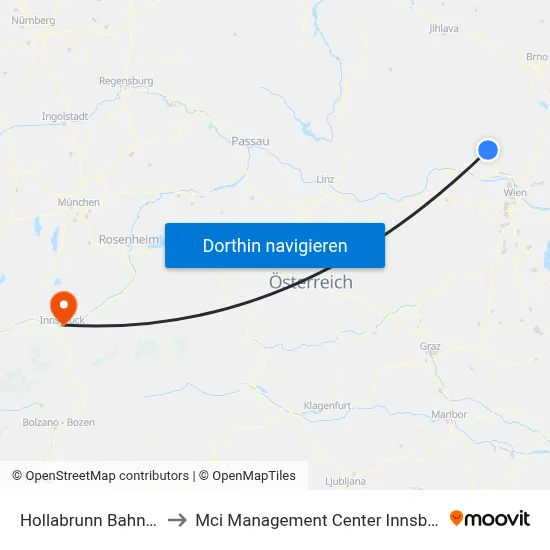 Hollabrunn Bahnhof to Mci Management Center Innsbruck map
