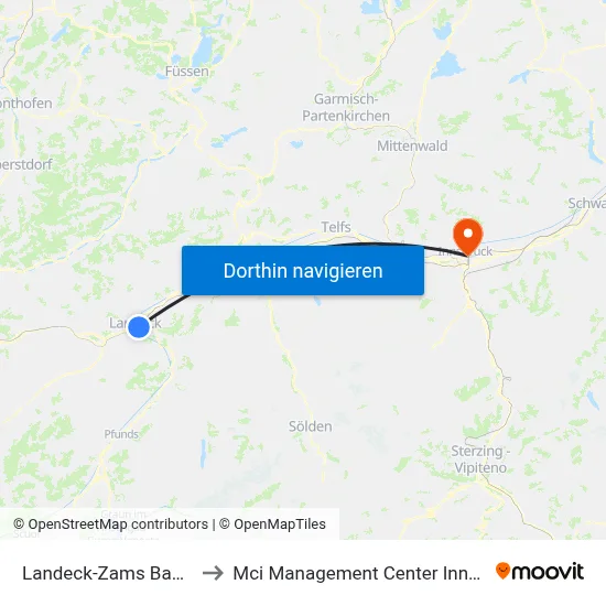 Landeck-Zams Bahnhof to Mci Management Center Innsbruck map