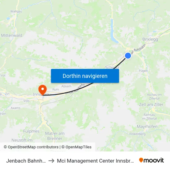 Jenbach Bahnhof to Mci Management Center Innsbruck map