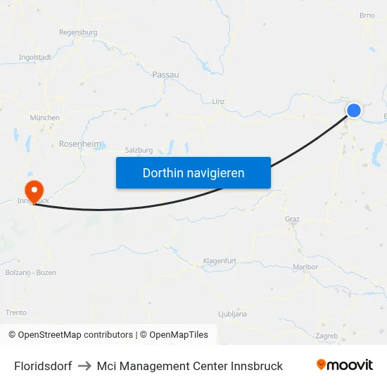 Floridsdorf to Mci Management Center Innsbruck map