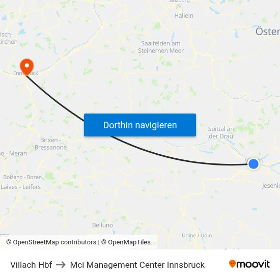 Villach Hbf to Mci Management Center Innsbruck map