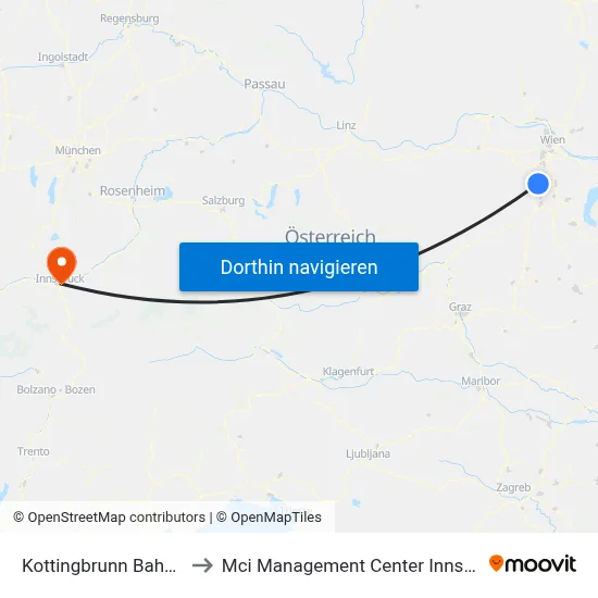 Kottingbrunn Bahnhof to Mci Management Center Innsbruck map