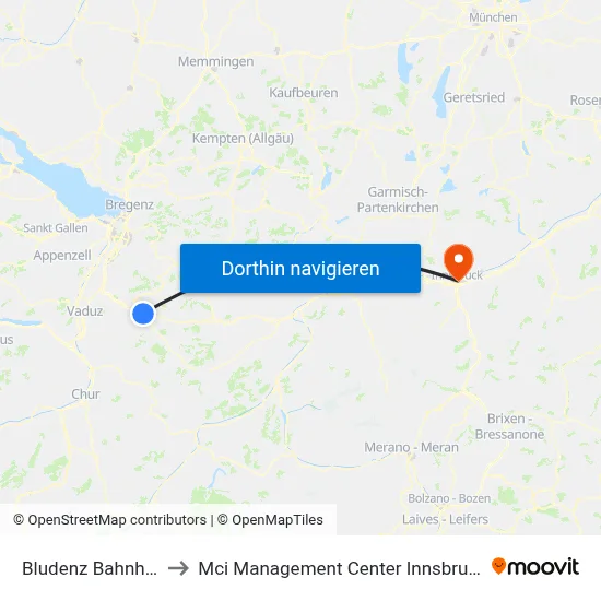 Bludenz Bahnhof to Mci Management Center Innsbruck map