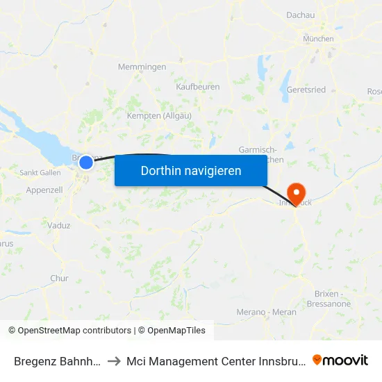 Bregenz Bahnhof to Mci Management Center Innsbruck map