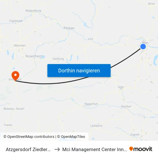 Atzgersdorf Ziedlergasse to Mci Management Center Innsbruck map