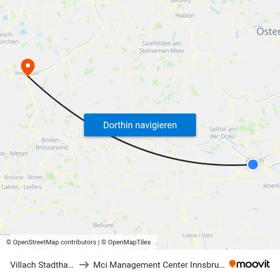 Villach Stadthalle to Mci Management Center Innsbruck map