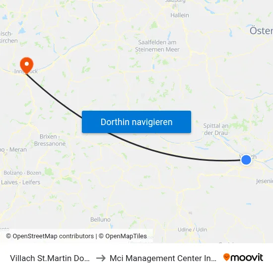 Villach St.Martin Dorfplatz to Mci Management Center Innsbruck map