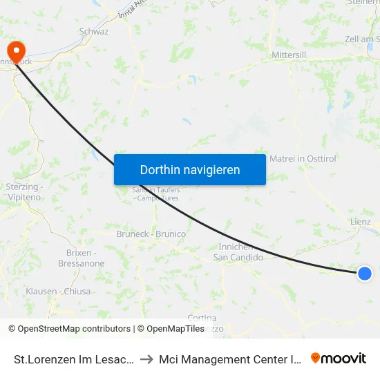 St.Lorenzen Im Lesachtal Ort to Mci Management Center Innsbruck map