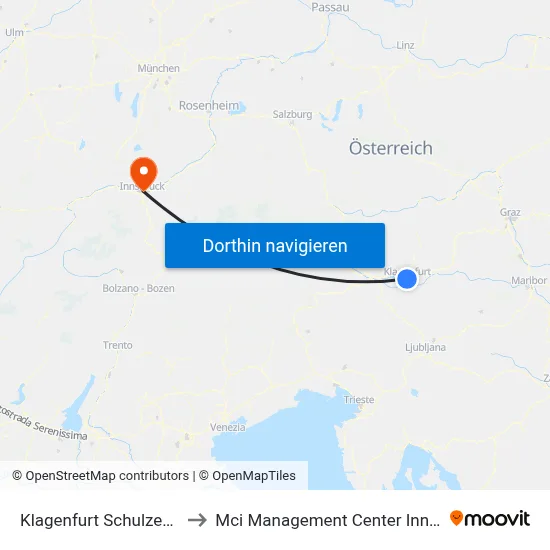 Klagenfurt Schulzentrum to Mci Management Center Innsbruck map