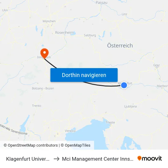 Klagenfurt Universität to Mci Management Center Innsbruck map