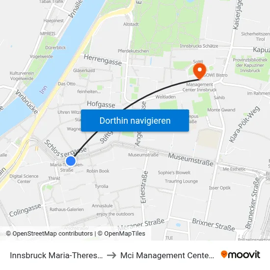 Innsbruck Maria-Theresien-Straße to Mci Management Center Innsbruck map