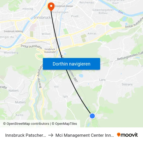 Innsbruck Patscherkofel to Mci Management Center Innsbruck map