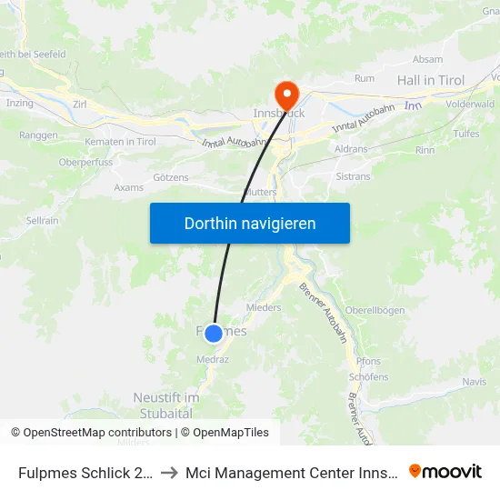 Fulpmes Schlick 2000 to Mci Management Center Innsbruck map