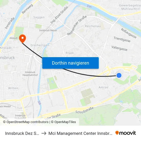 Innsbruck Dez Süd to Mci Management Center Innsbruck map