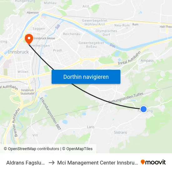 Aldrans Fagslung to Mci Management Center Innsbruck map