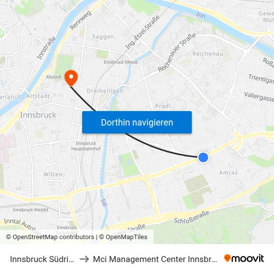 Innsbruck Südring to Mci Management Center Innsbruck map