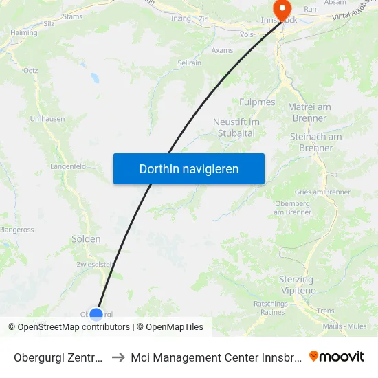 Obergurgl Zentrum to Mci Management Center Innsbruck map