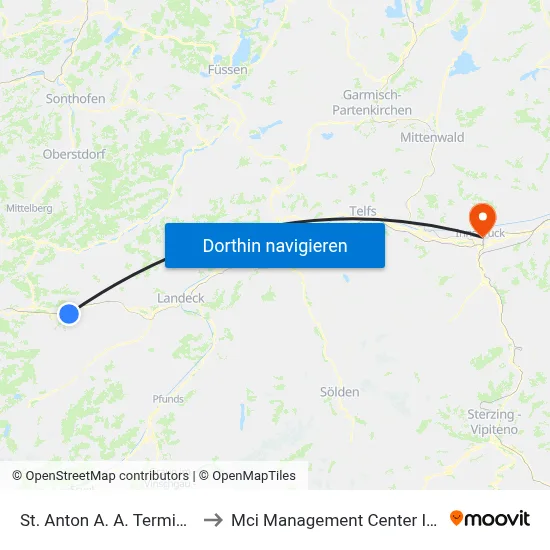 St. Anton A. A. Terminal West to Mci Management Center Innsbruck map