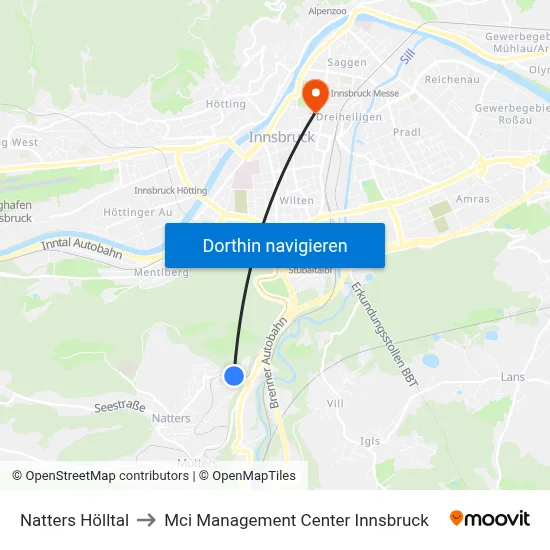 Natters Hölltal to Mci Management Center Innsbruck map